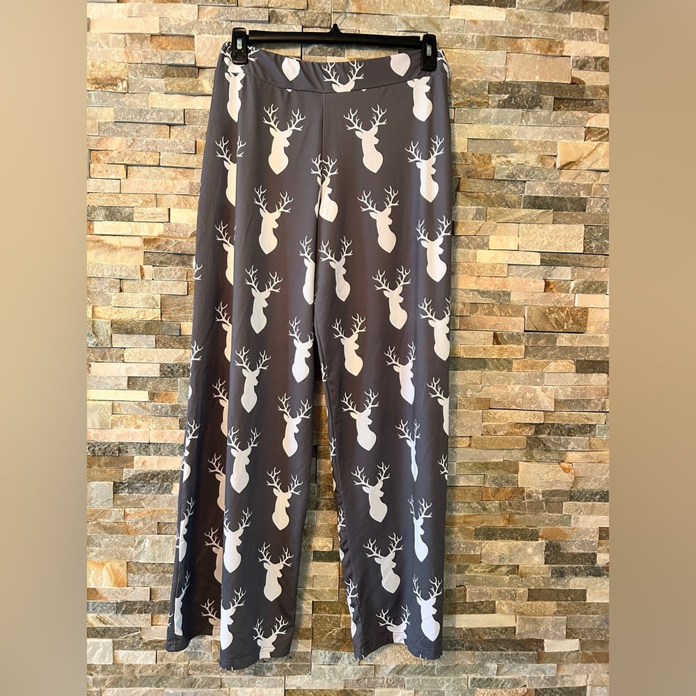 Lolly Wolly Doodle XL Polyester Leggings Wide-Leg Grey with White Deer